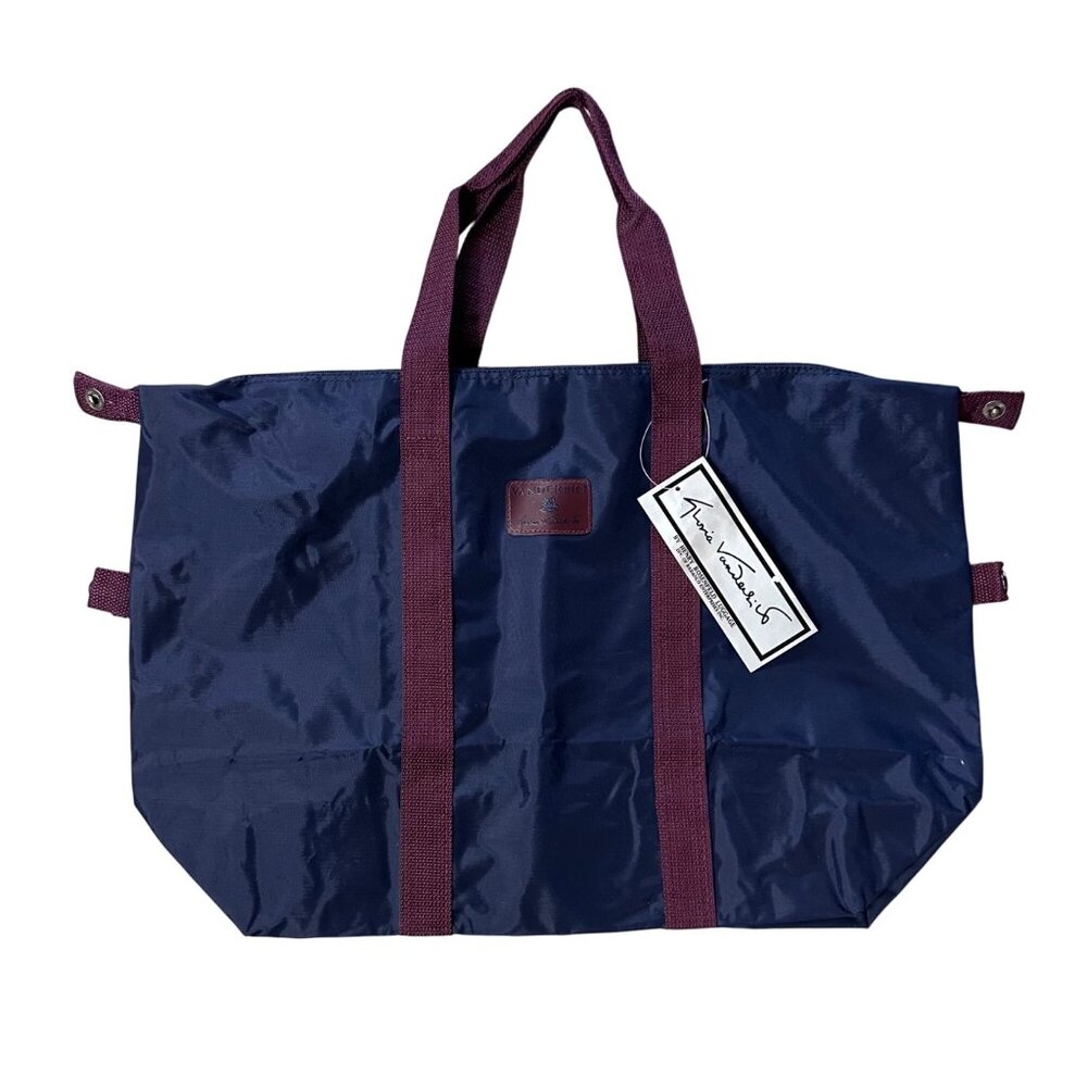 Vintage Travel Duffle Bag Luggage Gloria Vanderbilt Navy Burgundy 1980s Nylon - Picture 2 of 12